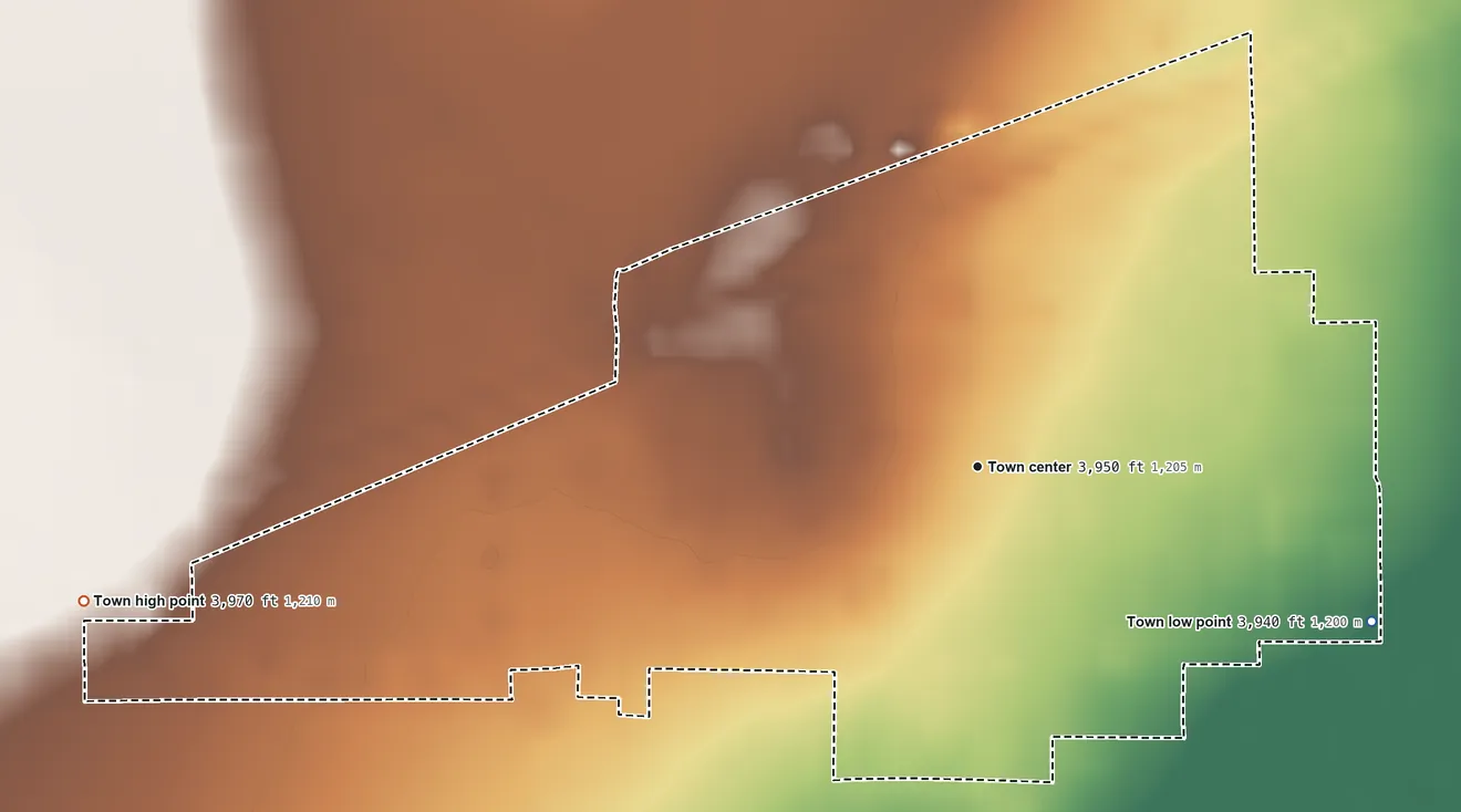 Topographic elevation map of Walsh, Colorado, shaded from 3,940 ft on the east side to 3,970 ft on the west side
