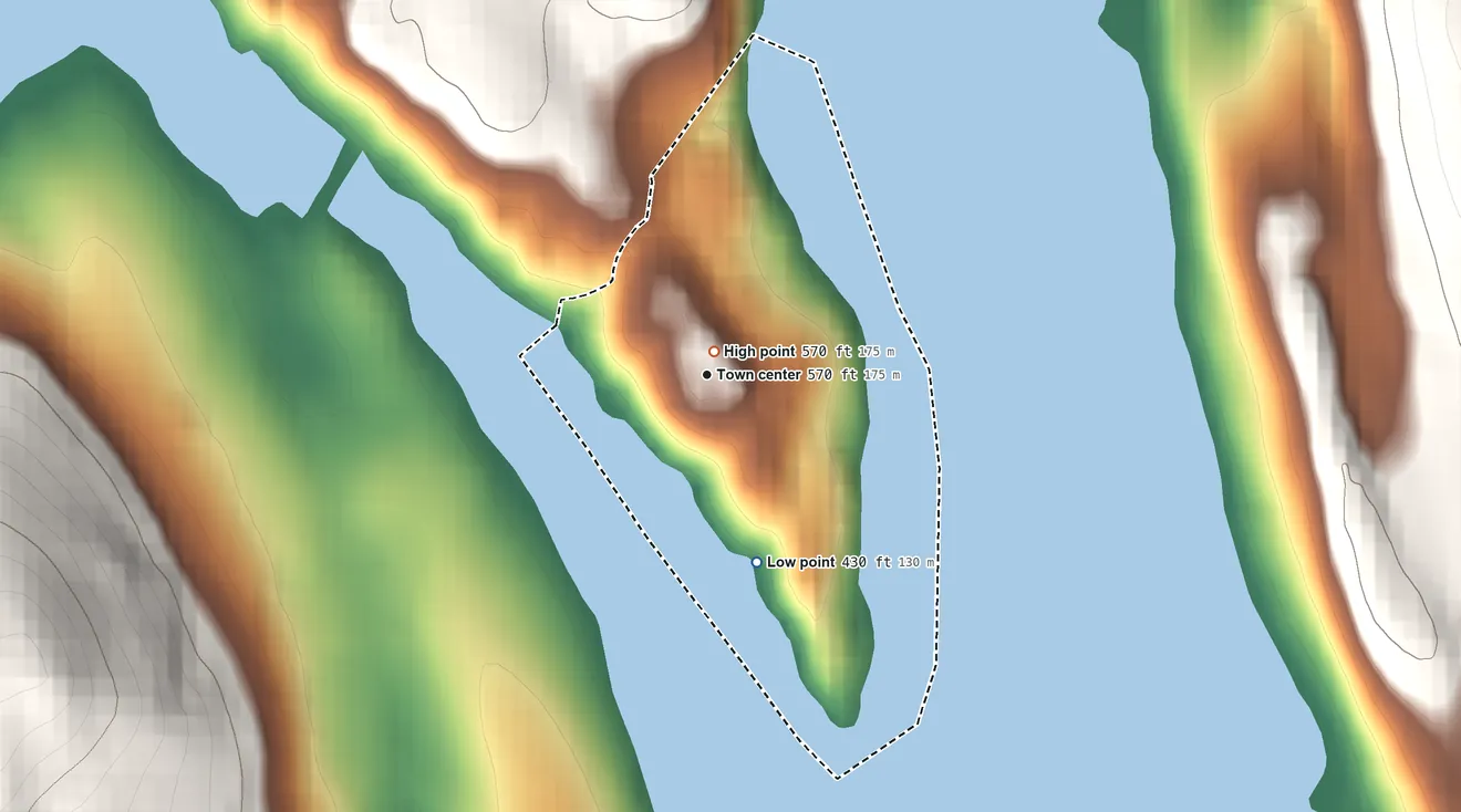 Topographic elevation map of Bogus Hill, Connecticut, shaded from 430 ft on the south side to 570 ft on the north edge, below higher ground just outside