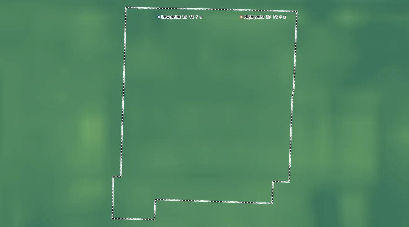 Topographic elevation map of Acacia Villas, Florida, shaded from 16 ft on the northwest side to 19 ft on the north side