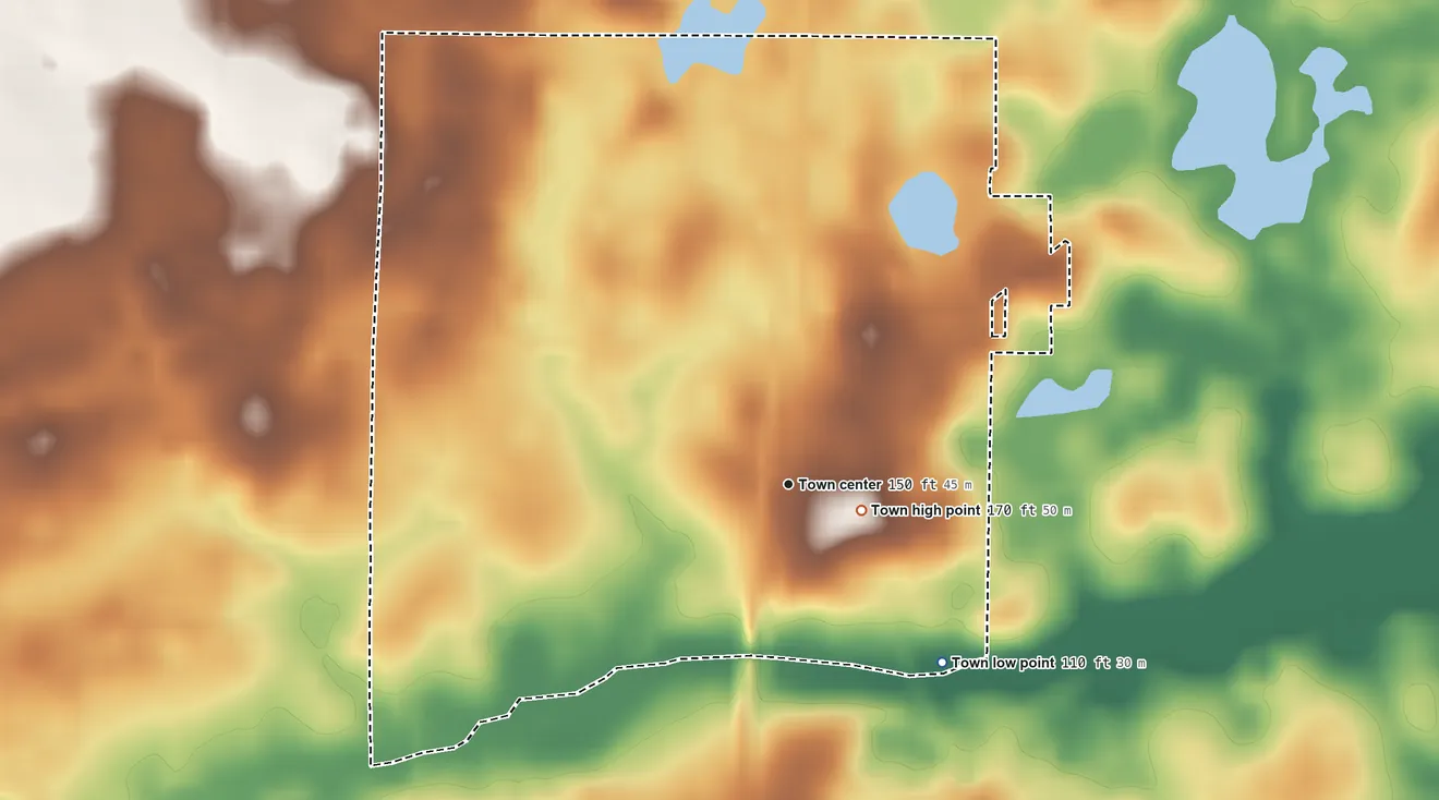 Topographic elevation map of Alford, Florida, shaded from 110 ft on the southeast side to 170 ft near the middle