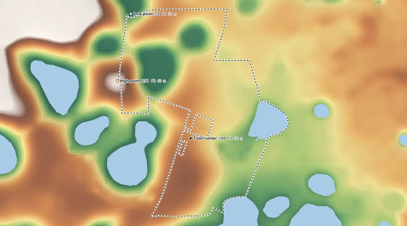 Topographic elevation map of Altoona, Florida, shaded from 58 ft on the northwest side to 130 ft on the northwest side