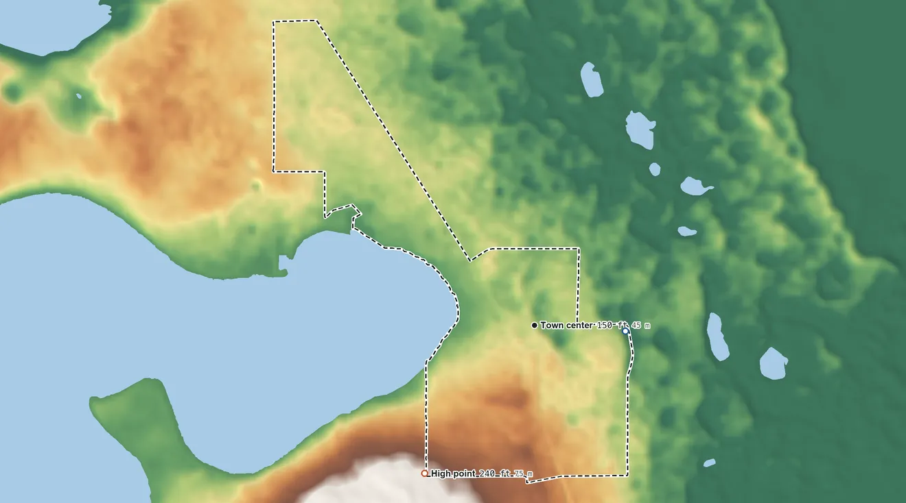 Topographic elevation map of Babson Park, Florida, shaded from 110 ft on the east side to 240 ft on the southwest side
