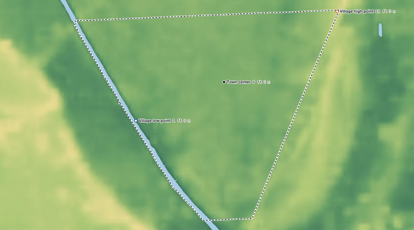 Topographic elevation map of Biscayne Park, Florida, shaded from 1 ft on the southwest side to 11 ft on the northeast side