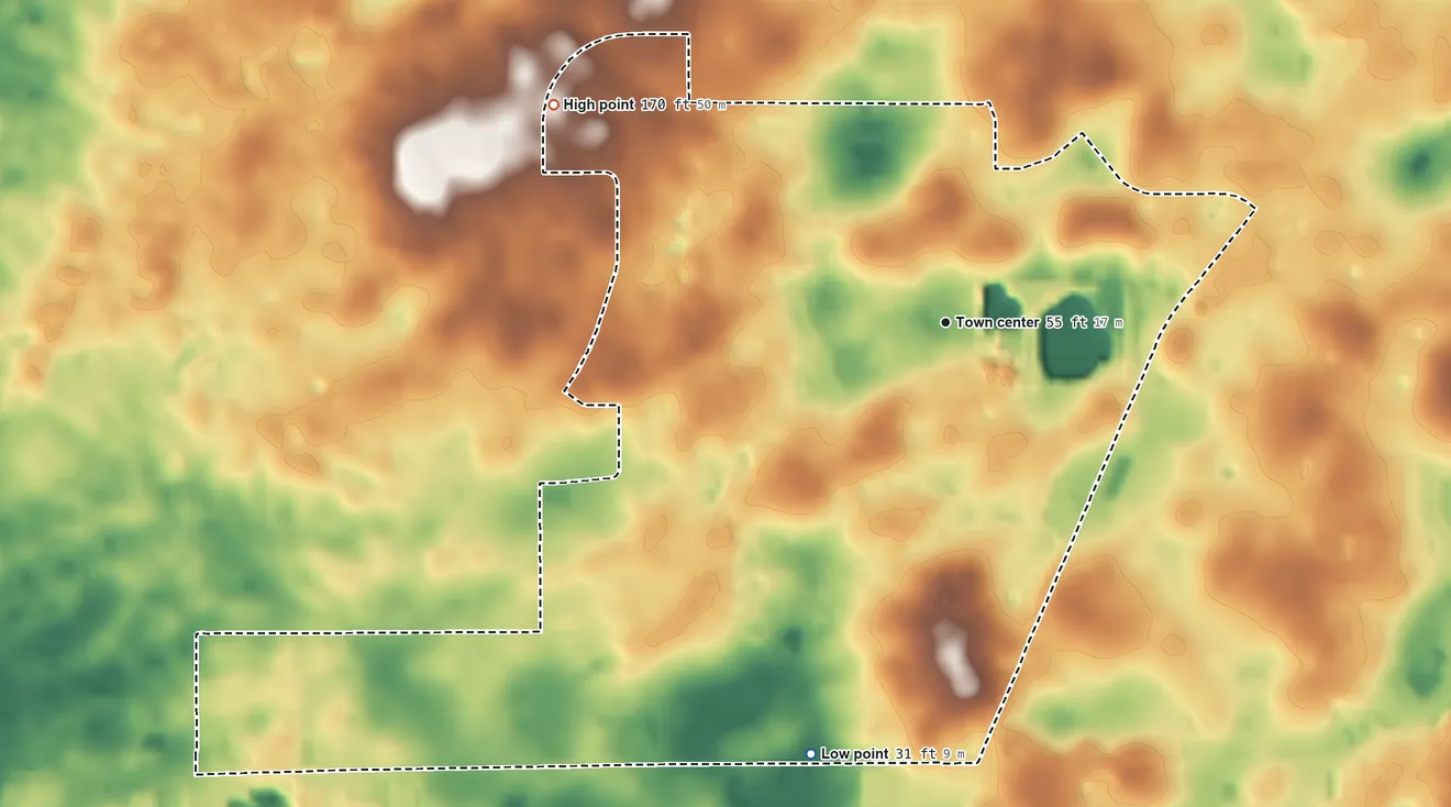 Topographic elevation map of Black Diamond, Florida, shaded from 31 ft on the south side to 170 ft on the northwest side