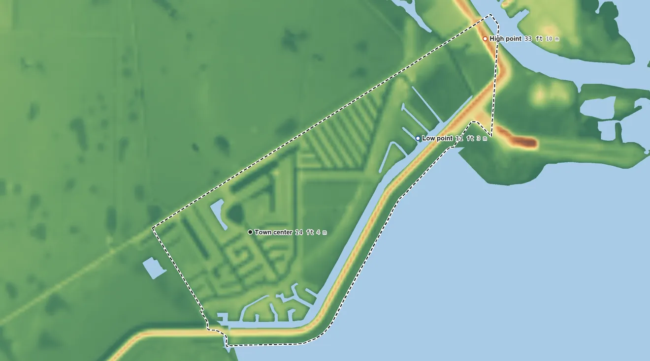 Topographic elevation map of Buckhead Ridge, Florida, shaded from 11 ft on the northeast side to 33 ft on the northeast side