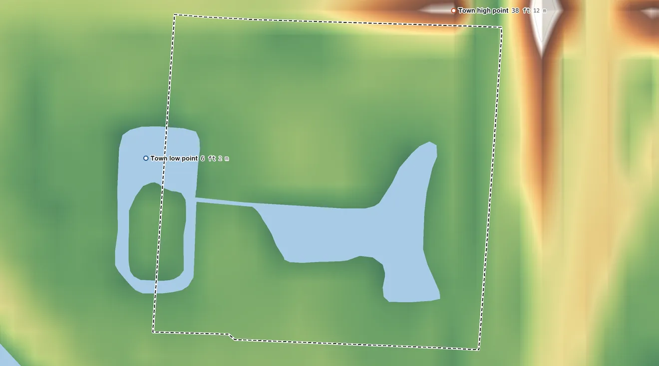 Topographic elevation map of Cloud Lake, Florida, shaded from 6 ft on the west side to 38 ft on the northeast side