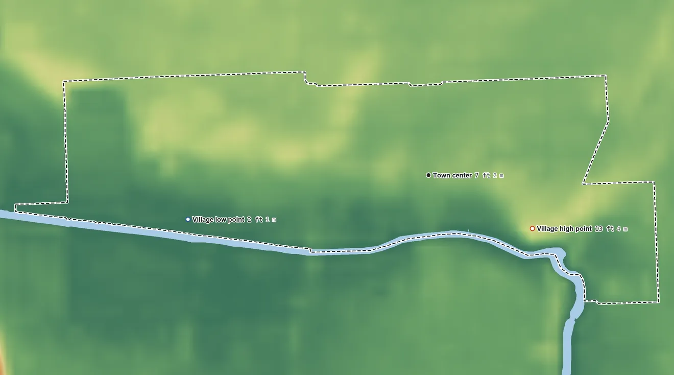Topographic elevation map of El Portal, Florida, shaded from 2 ft on the west side to 13 ft on the southeast side