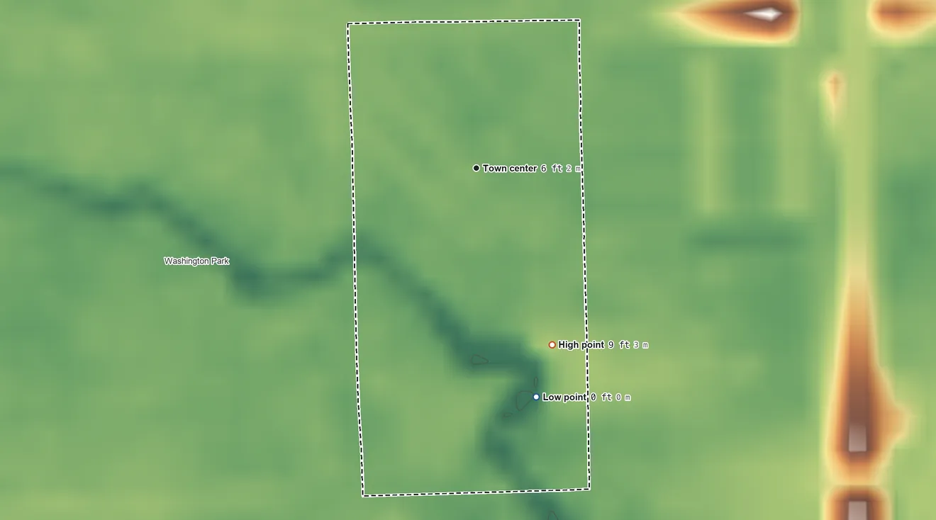 Topographic elevation map of Franklin Park, Florida, shaded from 0 ft on the south side to 9 ft on the southeast side