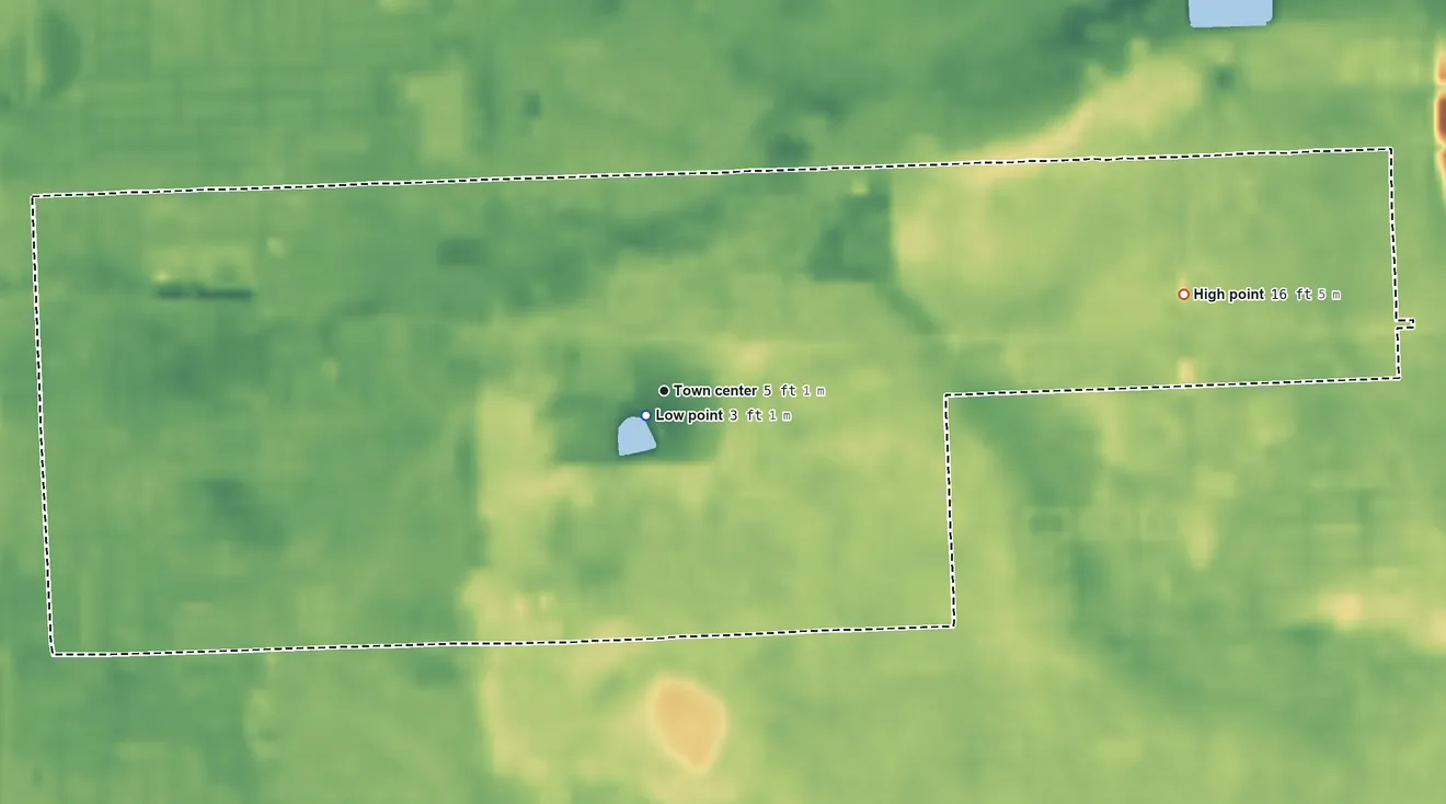 Topographic elevation map of Gladeview, Florida, shaded from 3 ft near the middle to 16 ft on the east side