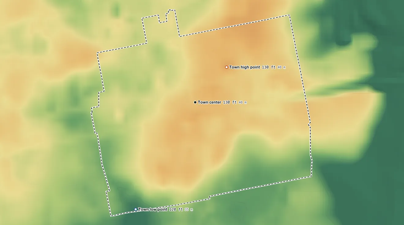 Topographic elevation map of Glen St. Mary, Florida, shaded from 120 ft on the southwest side to 130 ft on the northeast side
