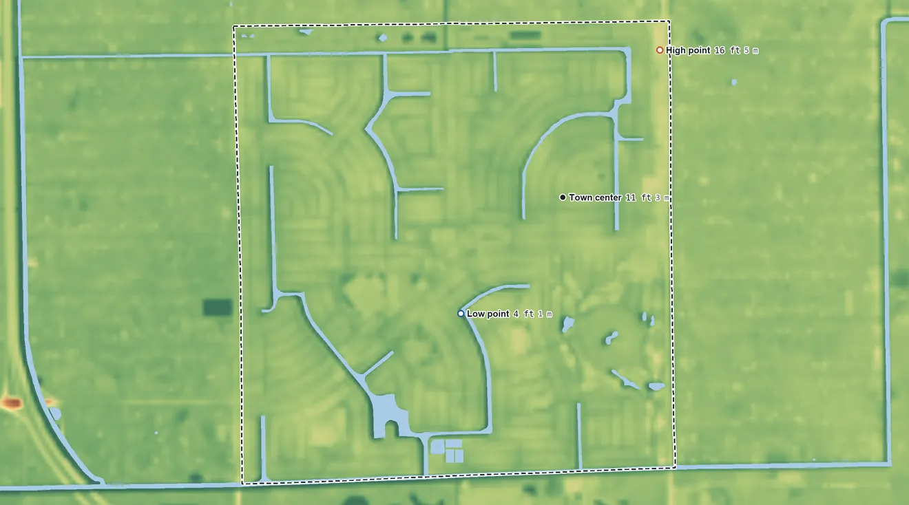 Topographic elevation map of Golden Gate, Florida, shaded from 4 ft on the southwest side to 16 ft on the northeast side
