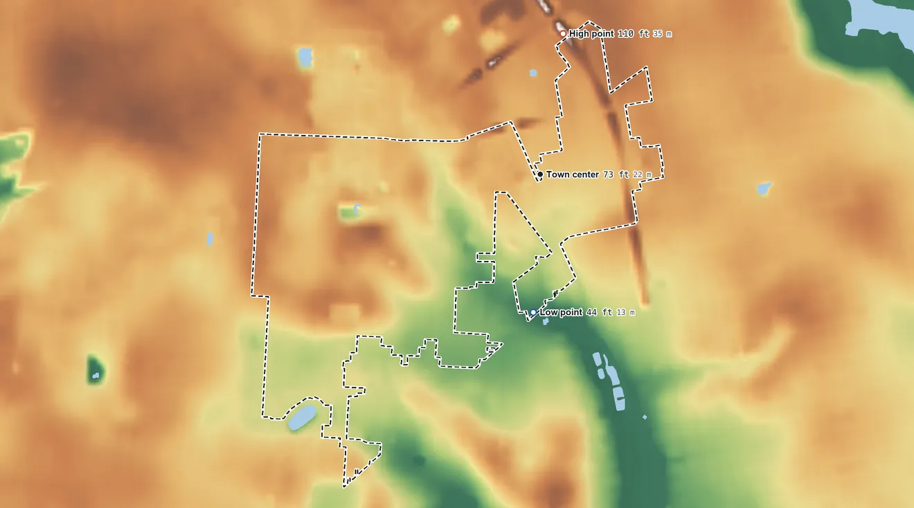 Topographic elevation map of Goulding, Florida, shaded from 44 ft on the south side to 110 ft on the north side