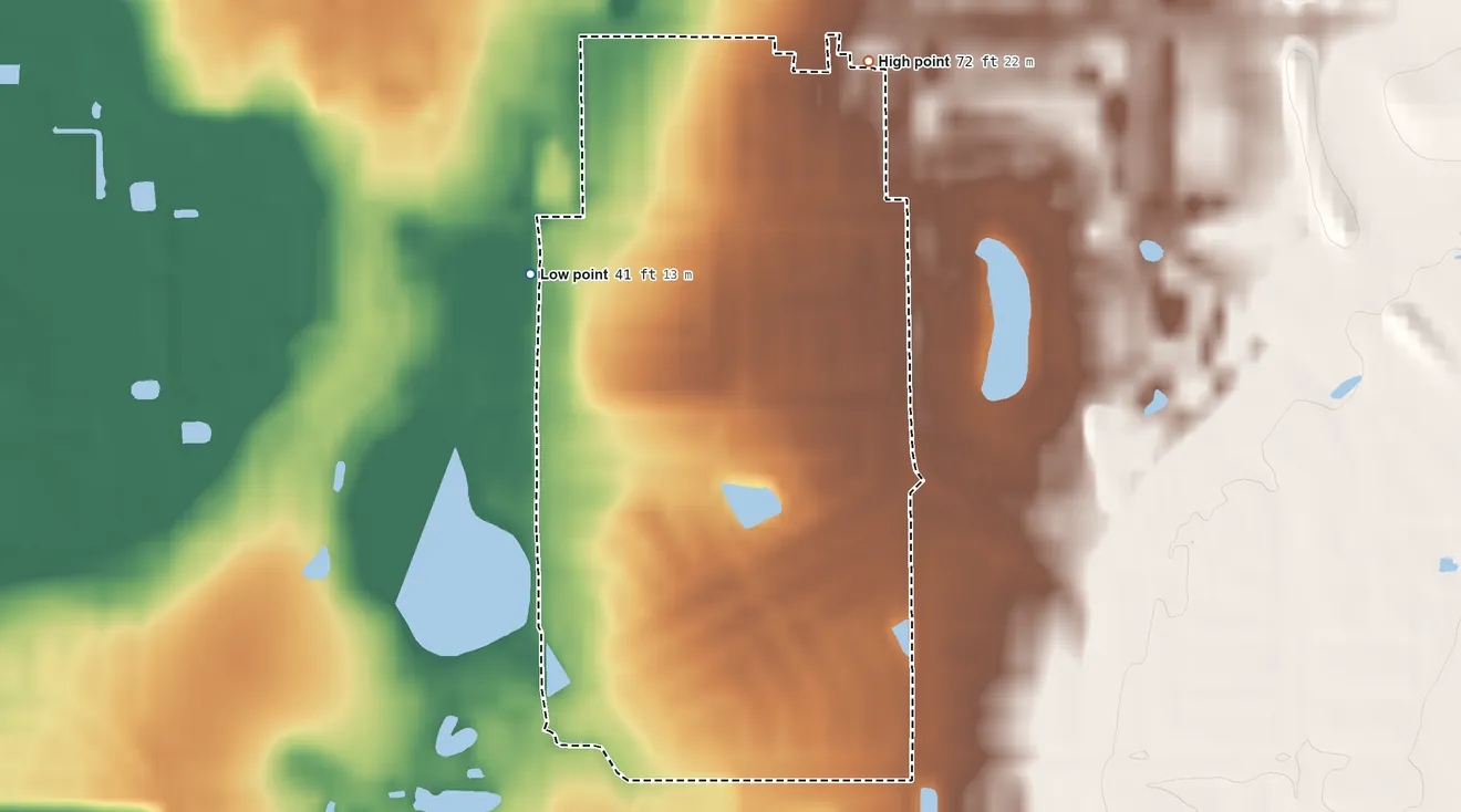 Topographic elevation map of Greenbriar, Florida, shaded from 41 ft on the northwest side to 72 ft on the north side