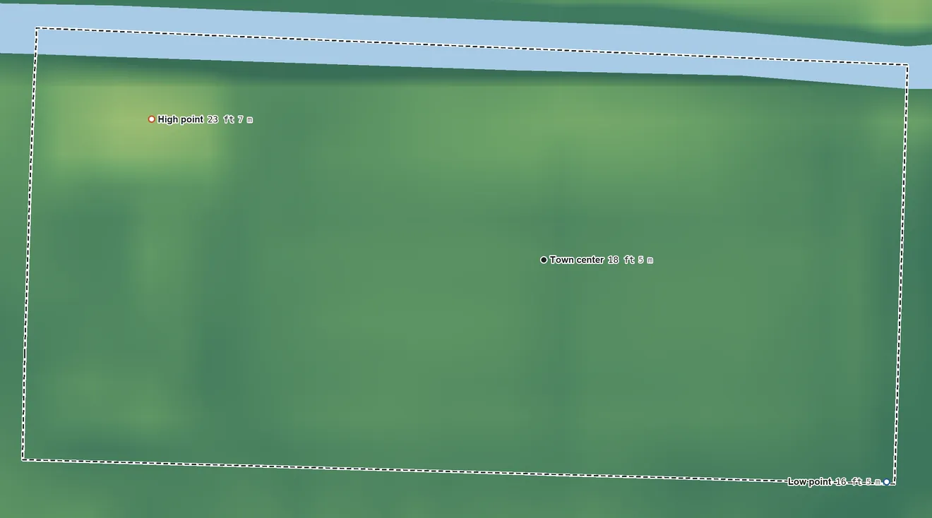 Topographic elevation map of Gun Club Estates, Florida, shaded from 16 ft on the southeast side to 23 ft on the west side