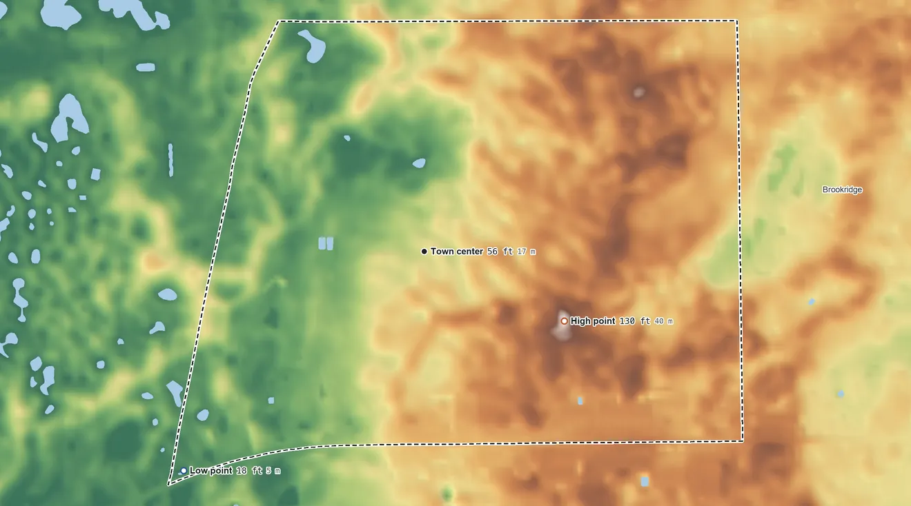 Topographic elevation map of High Point, Florida, shaded from 18 ft on the southwest side to 130 ft on the southeast side