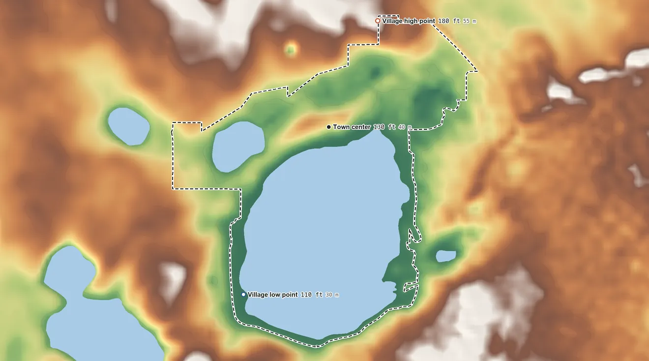 Topographic elevation map of Highland Park, Florida, shaded from 110 ft on the southwest side to 180 ft on the northeast side