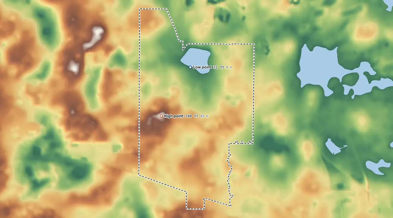 Topographic elevation map of Inverness Highlands North, Florida, shaded from 31 ft on the north side to 140 ft on the southwest side