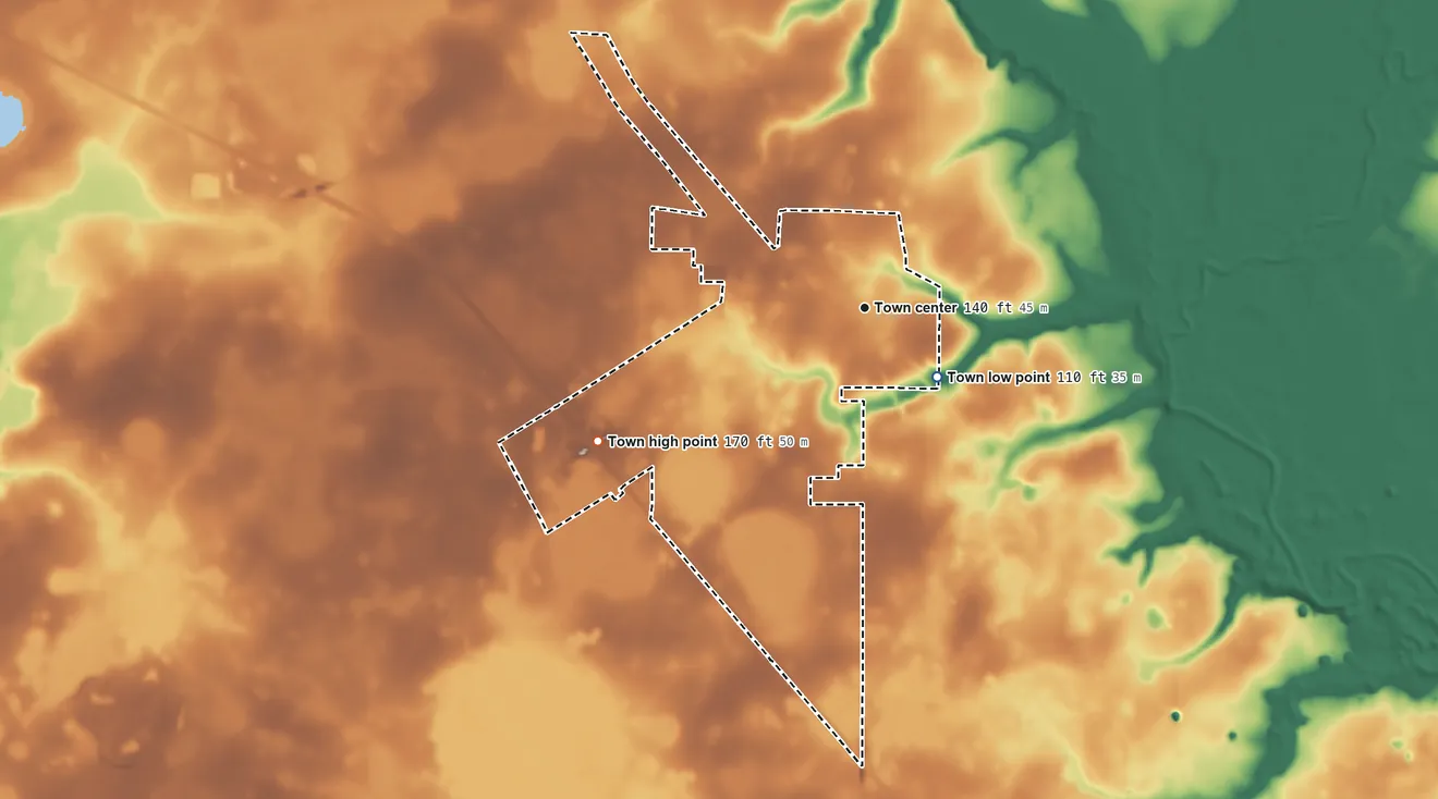 Topographic elevation map of Jennings, Florida, shaded from 110 ft on the southeast side to 170 ft on the southwest side
