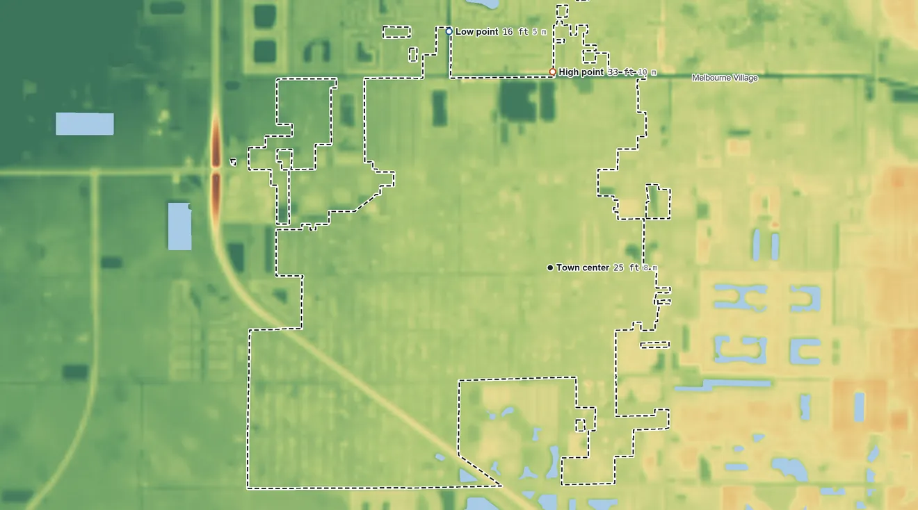 Topographic elevation map of June Park, Florida, shaded from 16 ft on the northwest side to 33 ft on the north side