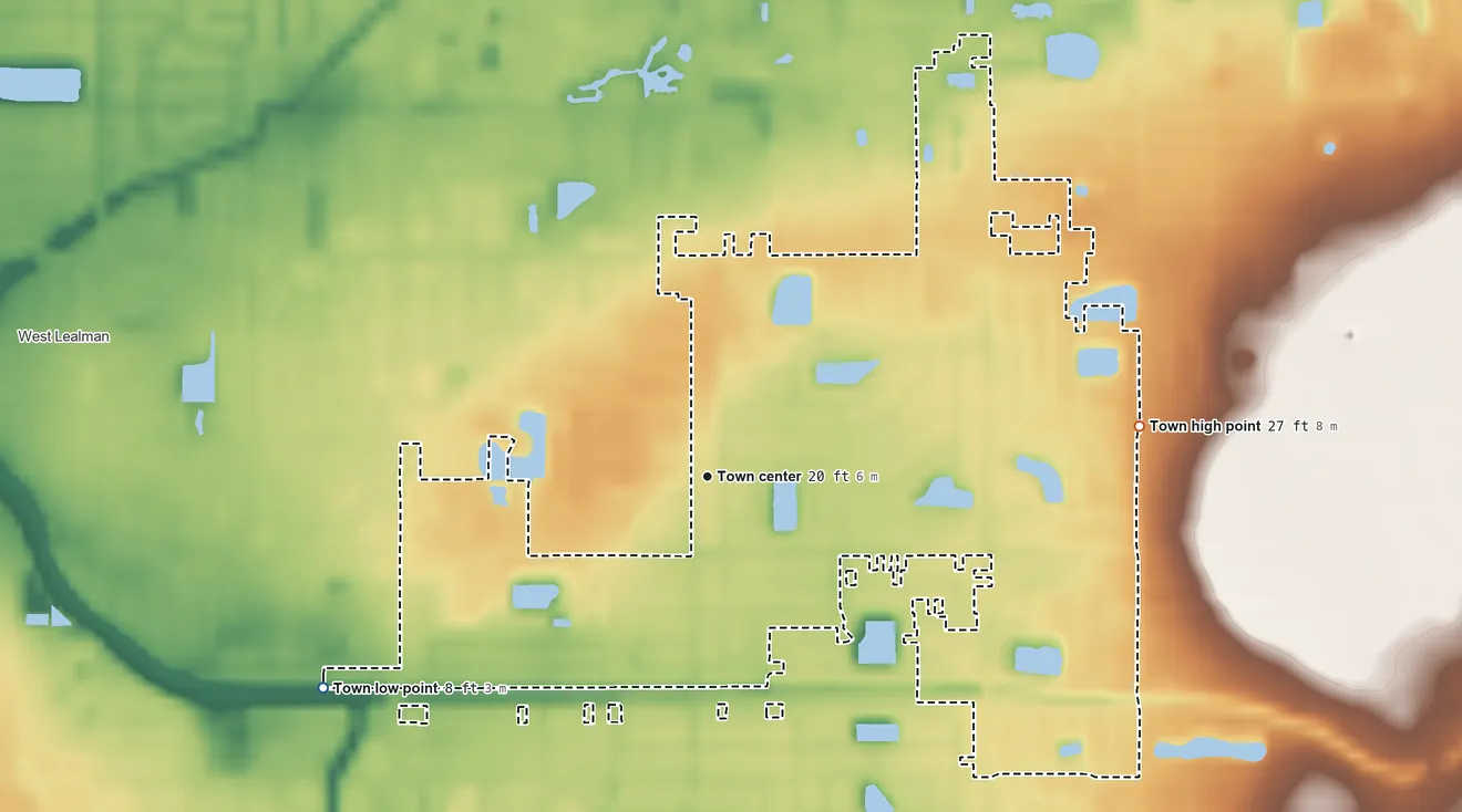 Topographic elevation map of Kenneth City, Florida, shaded from 8 ft on the southwest side to 27 ft on the east side