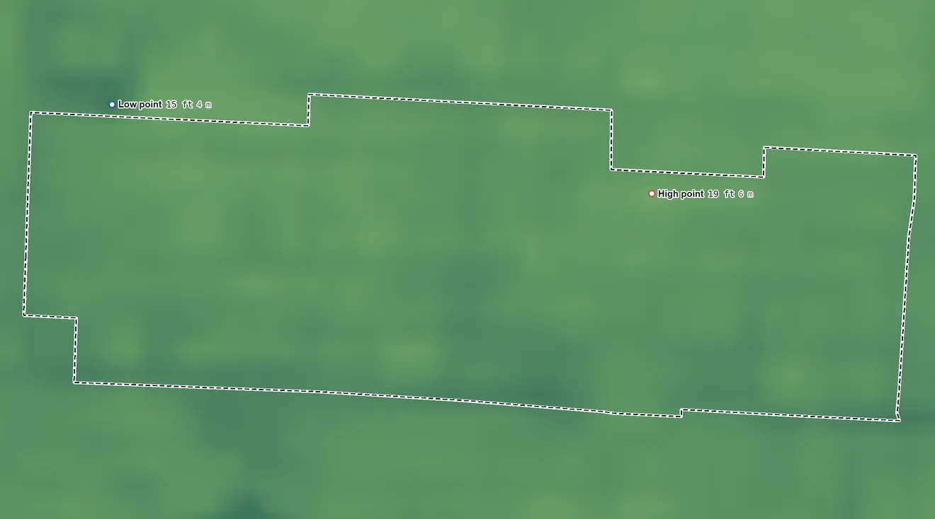 Topographic elevation map of Kenwood Estates, Florida, shaded from 15 ft on the northwest side to 19 ft on the east side