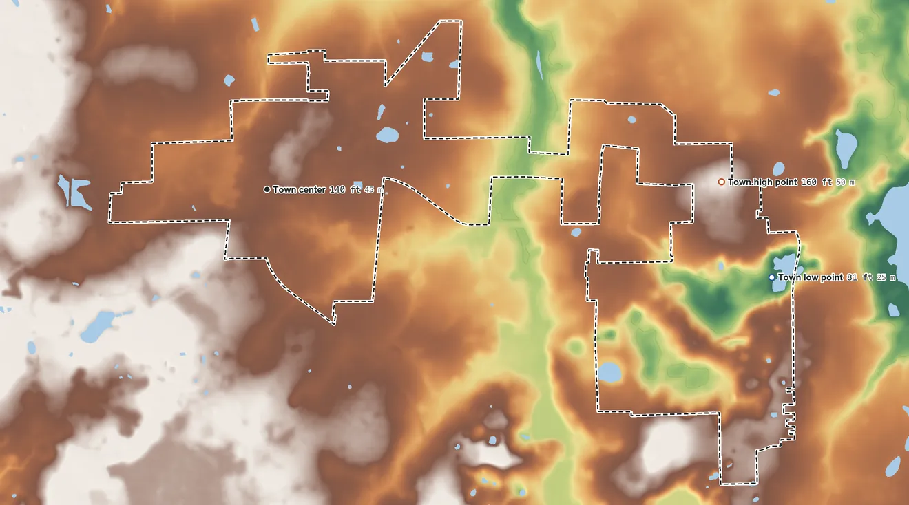 Topographic elevation map of La Crosse, Florida, shaded from 81 ft on the east side to 160 ft on the east side