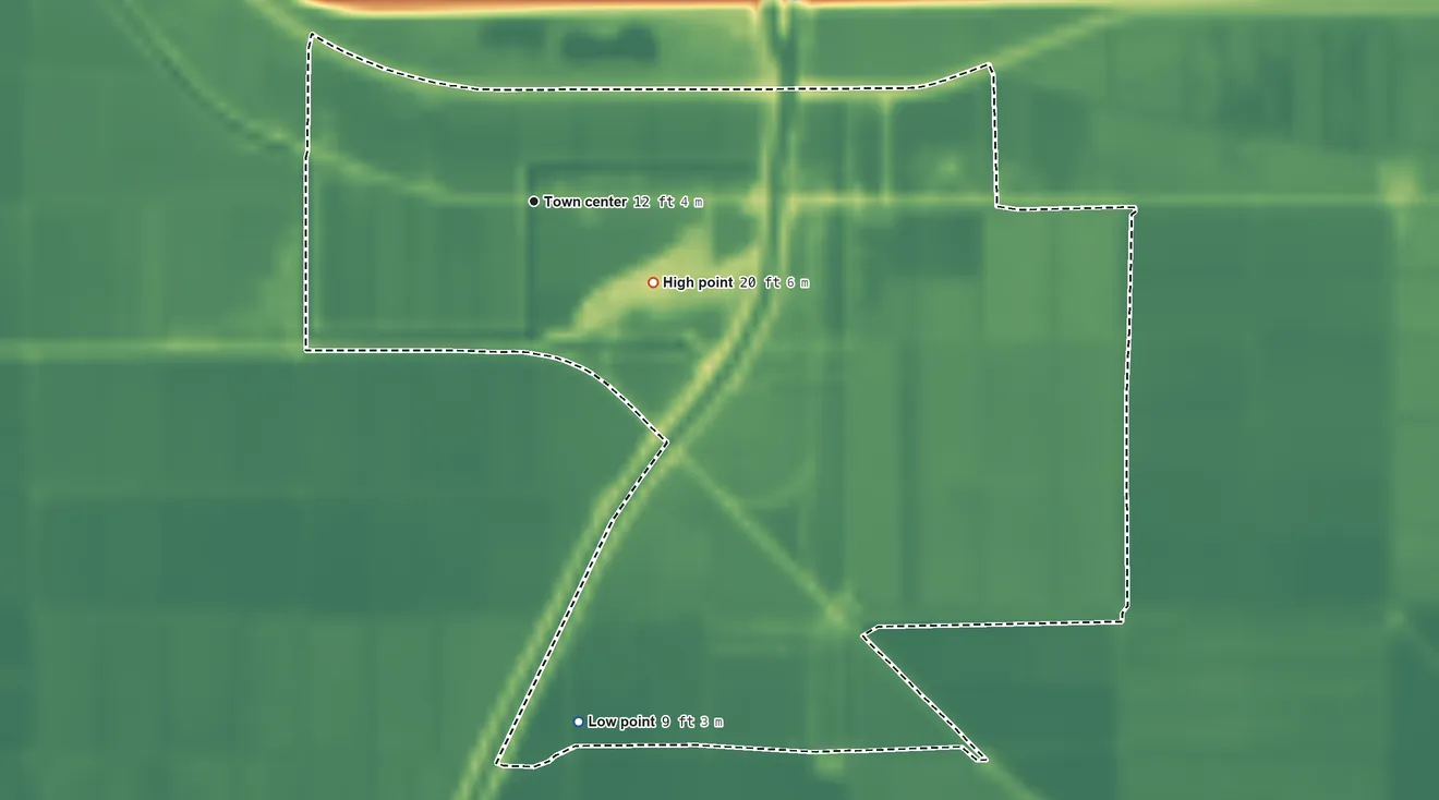 Topographic elevation map of Lake Harbor, Florida, shaded from 9 ft on the south side to 20 ft on the southeast side