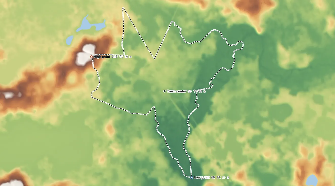 Topographic elevation map of Lamont, Florida, shaded from 46 ft on the south side to 140 ft on the northwest side