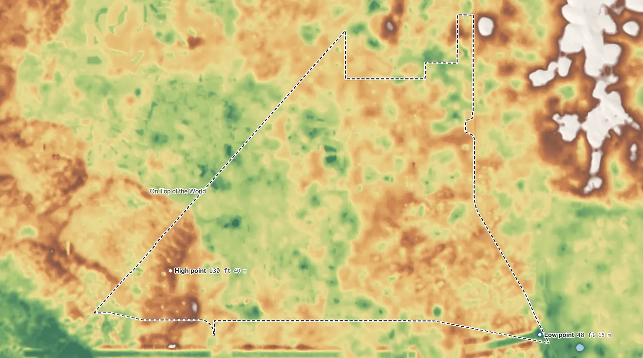 Topographic elevation map of Liberty Triangle, Florida, shaded from 48 ft on the southeast side to 130 ft on the west side