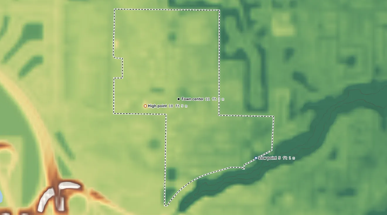 Topographic elevation map of Limestone Creek, Florida, shaded from 5 ft on the southeast side to 18 ft on the west side
