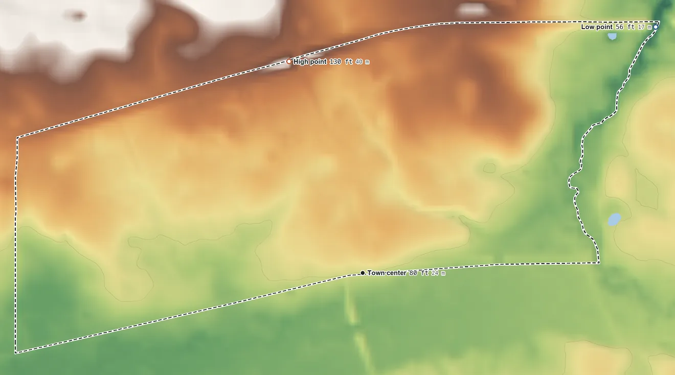 Topographic elevation map of Lloyd, Florida, shaded from 56 ft on the northeast side to 130 ft on the north side
