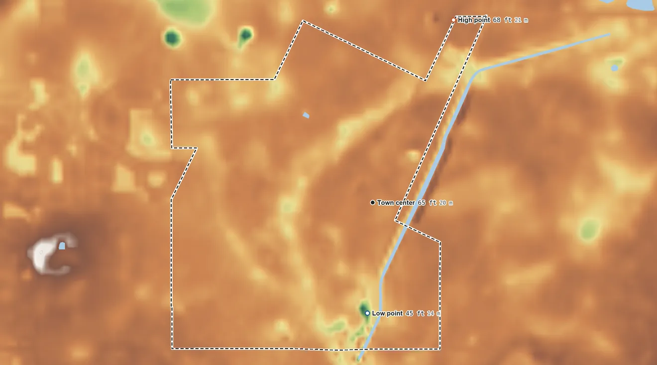 Topographic elevation map of Masaryktown, Florida, shaded from 45 ft on the south side to 68 ft on the northeast side