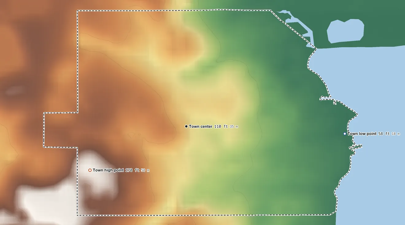 Topographic elevation map of McIntosh, Florida, shaded from 58 ft on the east side to 170 ft on the southwest side