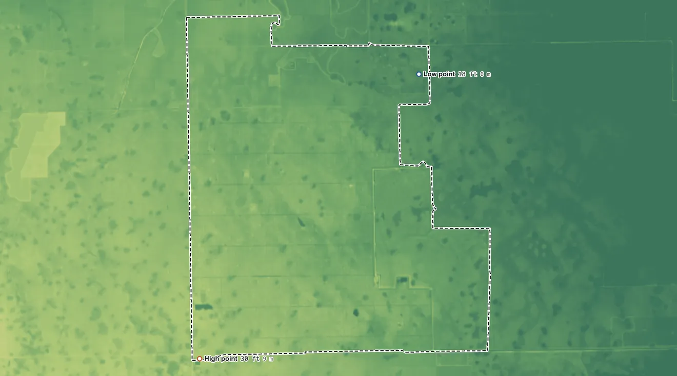 Topographic elevation map of Montura, Florida, shaded from 18 ft on the northeast side to 30 ft on the southwest side