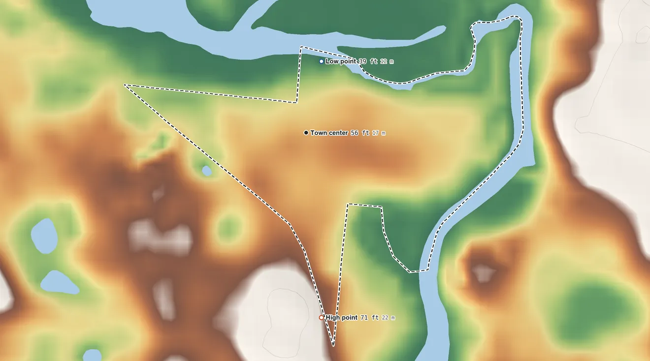 Topographic elevation map of Nobleton, Florida, shaded from 39 ft on the north side to 71 ft on the south side