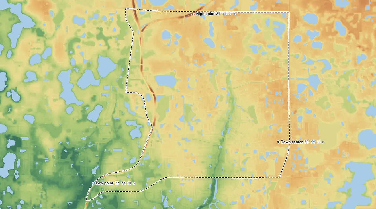 Topographic elevation map of Northdale, Florida, shaded from 32 ft on the west side to 87 ft on the northwest side