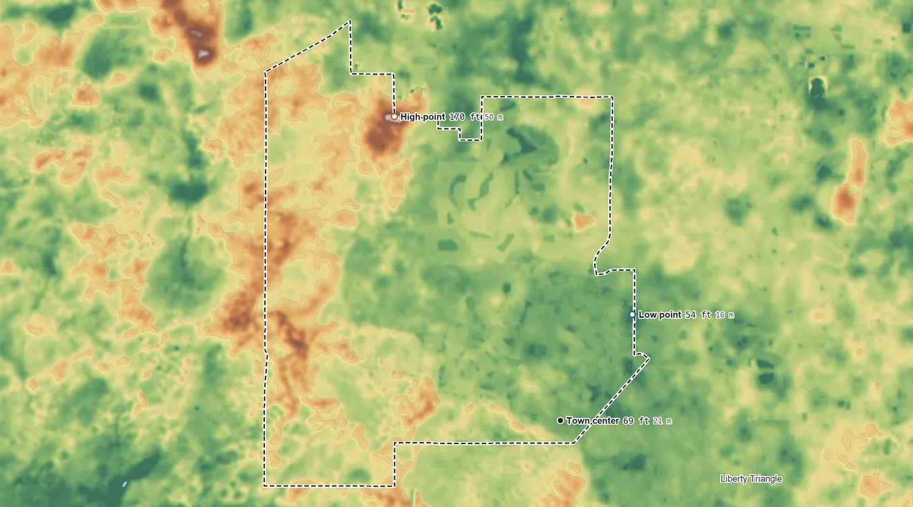 Topographic elevation map of On Top of the World, Florida, shaded from 54 ft on the northeast side to 170 ft on the northwest side