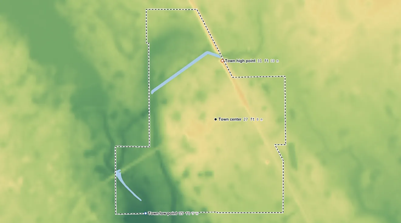 Topographic elevation map of Otter Creek, Florida, shaded from 15 ft on the southwest side to 31 ft on the north side