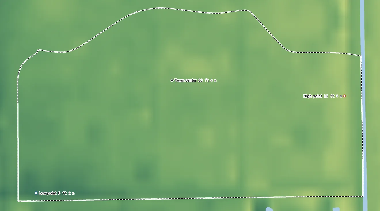 Topographic elevation map of Page Park, Florida, shaded from 8 ft on the southwest side to 16 ft on the east side
