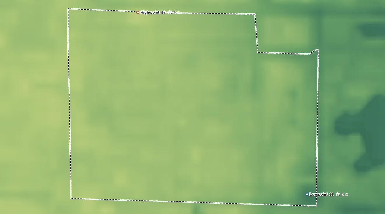 Topographic elevation map of Pine Air, Florida, shaded from 11 ft on the southeast side to 20 ft on the northwest side