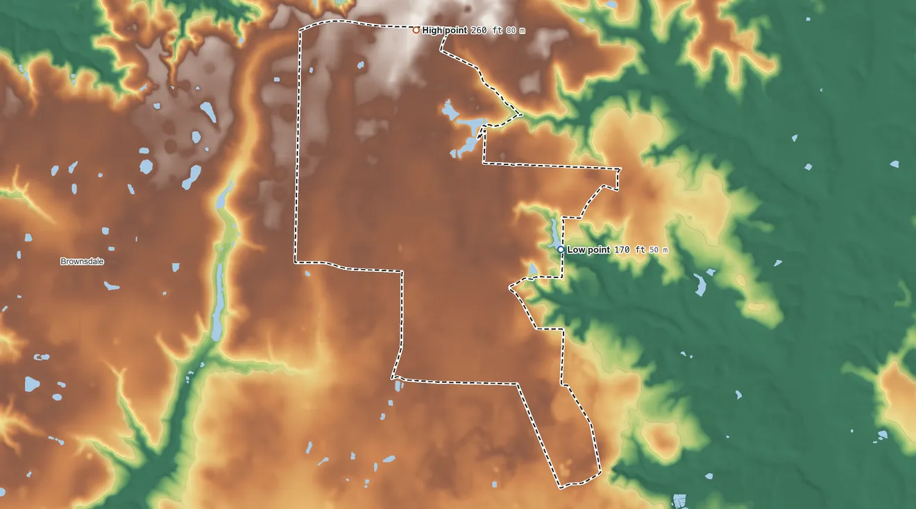 Topographic elevation map of Pine Level, Florida, shaded from 170 ft on the east side to 260 ft on the north side