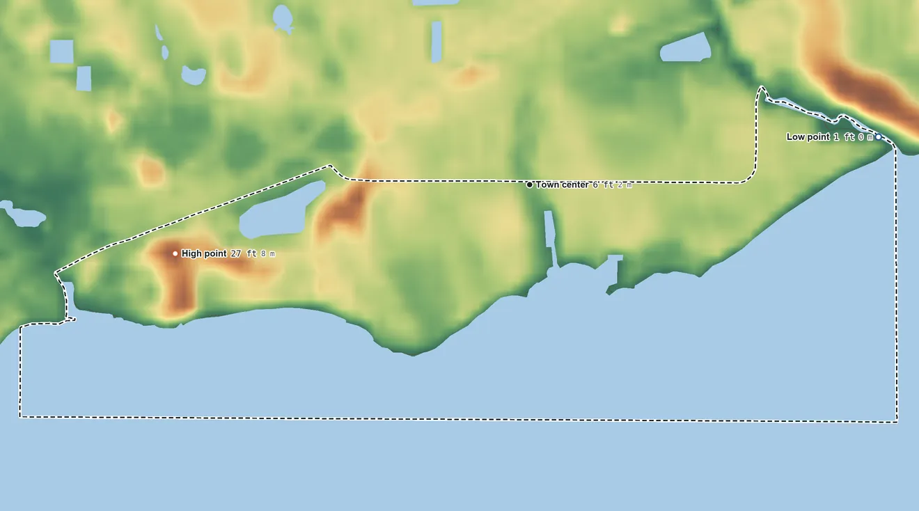 Topographic elevation map of Rio, Florida, shaded from 1 ft on the east side to 27 ft on the west side