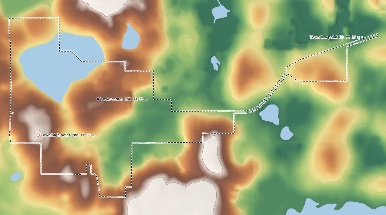 Topographic elevation map of St. Leo, Florida, shaded from 83 ft on the east side to 200 ft on the southwest side