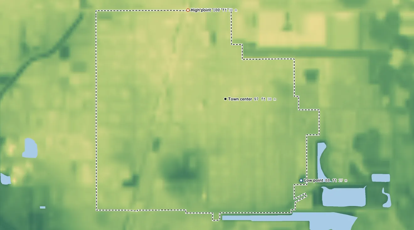 Topographic elevation map of Taft, Florida, shaded from 88 ft on the southeast side to 100 ft on the northwest side