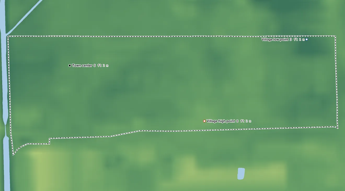 Topographic elevation map of Virginia Gardens, Florida, shaded from 3 ft on the east side to 8 ft on the southeast side