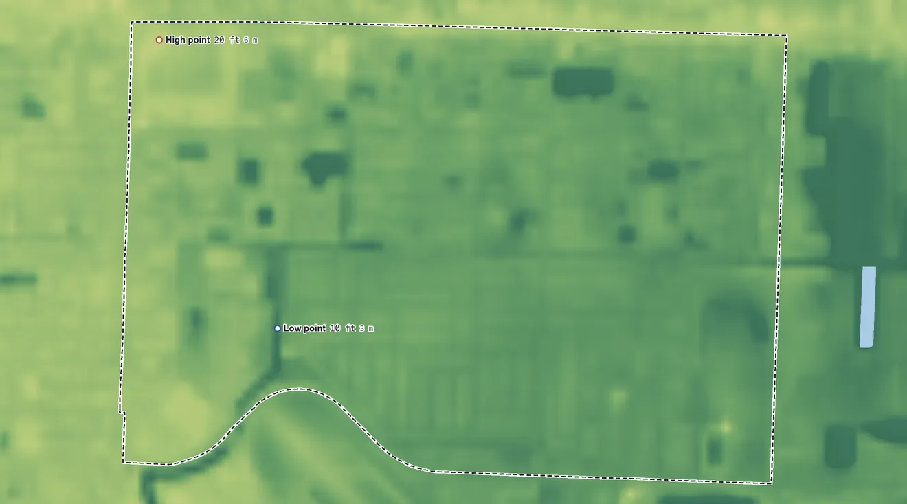 Topographic elevation map of Westgate, Florida, shaded from 10 ft on the southwest side to 20 ft on the northwest side