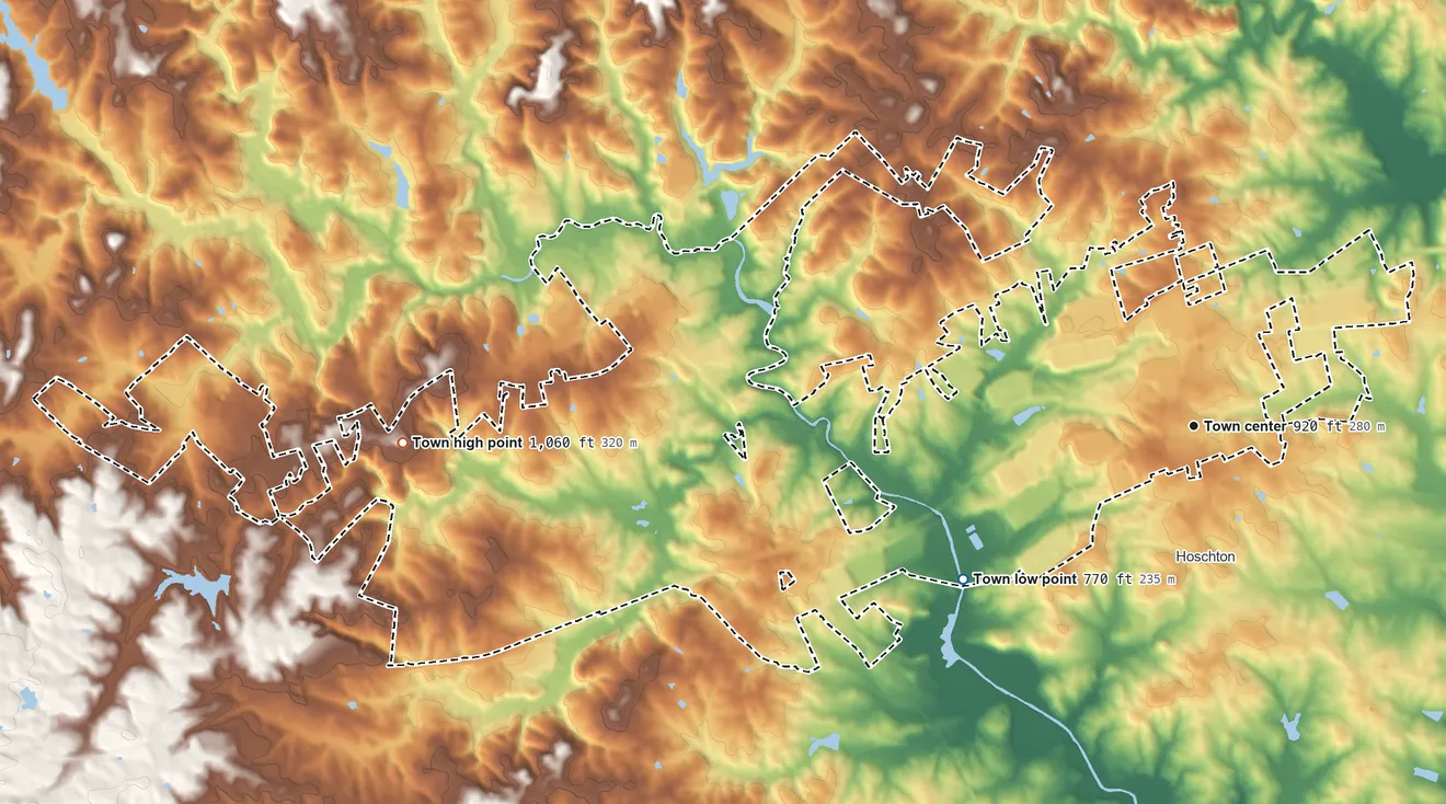 Topographic elevation map of Braselton, Georgia, shaded from 770 ft on the southwest side to 1,060 ft on the west side