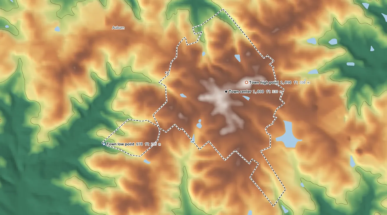 Topographic elevation map of Carl, Georgia, shaded from 970 ft on the southwest side to 1,090 ft near the middle