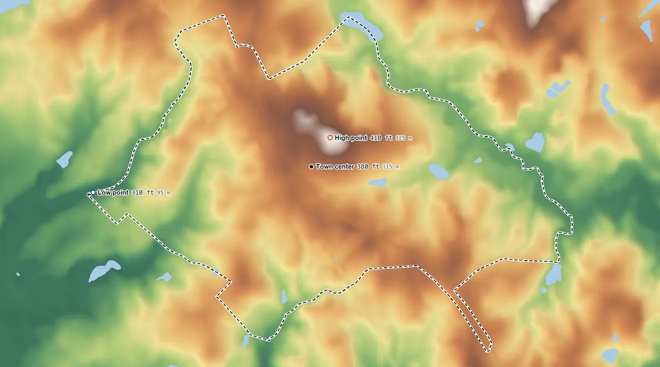 Topographic elevation map of Empire, Georgia, shaded from 310 ft on the west side to 410 ft near the middle