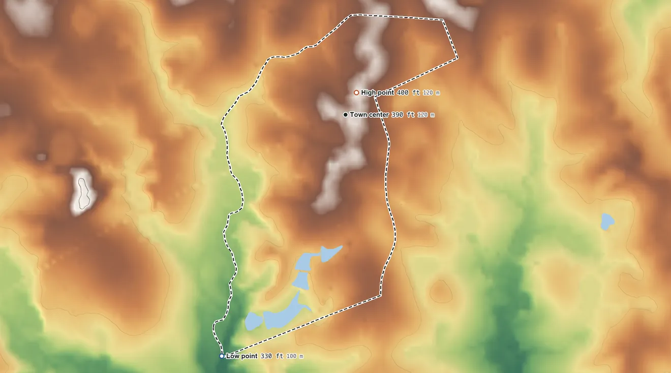 Topographic elevation map of Gough, Georgia, shaded from 330 ft on the southwest side to 400 ft near the middle
